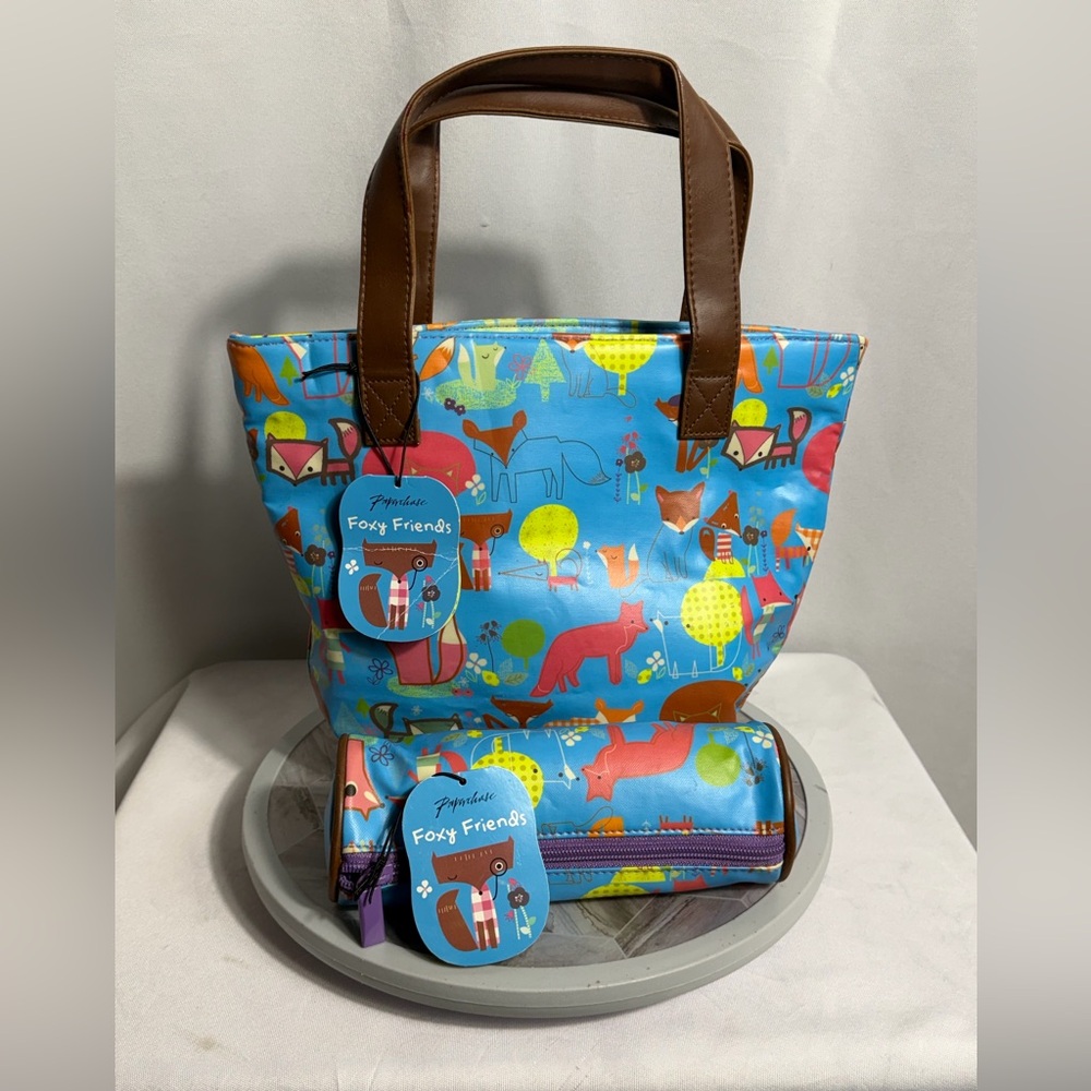 Paperchase Foxy Friends Insulated Lunch Bag & Pencil Case Set Colorful Animals